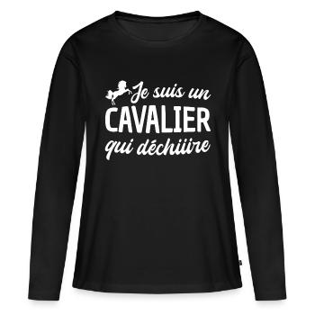 je suis un cavalier qui déchire - T-shirt manches longues Premium bio Femme - noir - Devant - Julia (174cm)