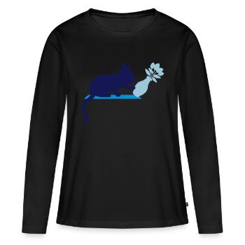 Renverser le vase à fleurs chat effronté - T-shirt manches longues Premium bio Femme - noir - Devant - Julia (174cm)