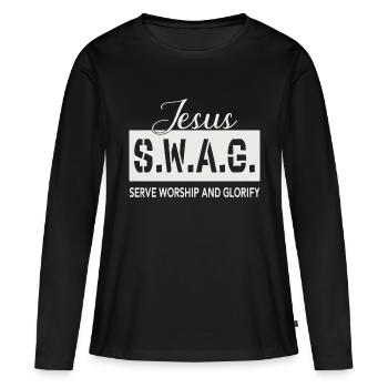 Jésus Swag - T-shirt manches longues Premium bio Femme - noir - Devant - Julia (174cm)