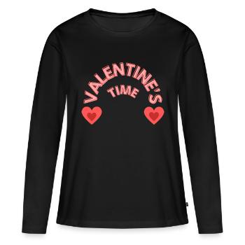 C’est l’heure de la Saint-Valentin - T-shirt manches longues Premium bio Femme - noir - Devant - Julia (174cm)