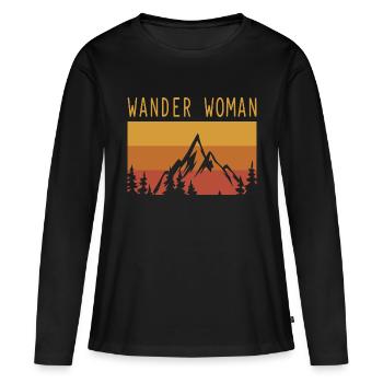 Wander Woman lustige Sprüche Berge Wandern - Frauen Premium Bio Langarmshirt - Schwarz - Vorne - Julia (174cm)