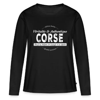 Véritable et authentique Corse - T-shirt manches longues Premium bio Femme - noir - Devant - Julia (174cm)