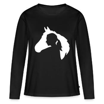 Tête de cheval avec silhouette de femme équitation chevaux - T-shirt manches longues Premium bio Femme - noir - Devant - Julia (174cm)