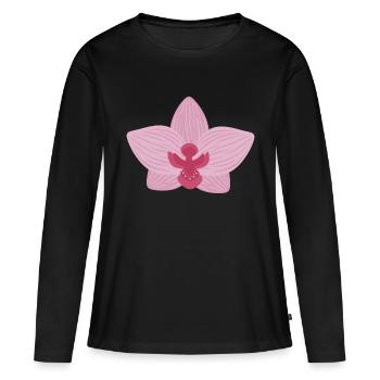 Orchidée lilas - T-shirt manches longues Premium bio Femme - noir - Devant - Julia (174cm)