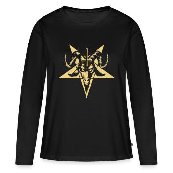 Ziegenkopf mit Pentagram (invertiert) No.2_1c - Frauen Premium Bio Langarmshirt - Schwarz - Vorne - Julia (174cm)