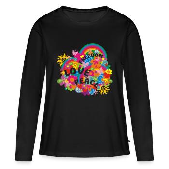 FLOWER POWER RAINBOW - Frauen Premium Bio Langarmshirt - Schwarz - Vorne - Julia (174cm)