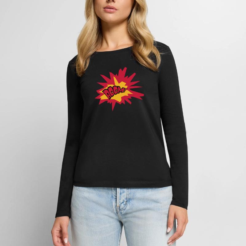 boom text fire flame hot tnt dynamite explode Women's Premium Organic Long Sleeve Shirt