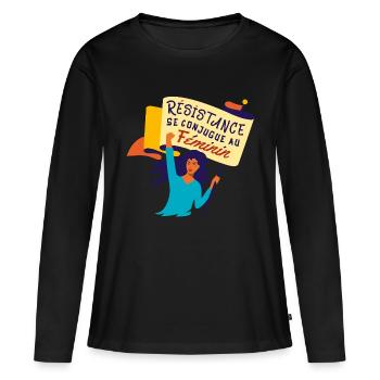 Résistance Féministe - T-shirt manches longues Premium bio Femme - noir - Devant - Julia (174cm)