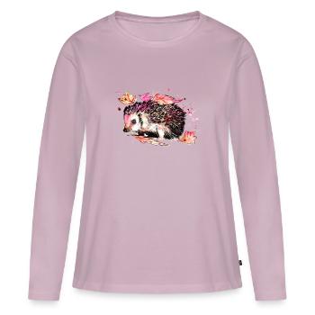 Hérisson en quête de nourriture - T-shirt manches longues Premium bio Femme - rose poudré - Devant - Julia (174cm)