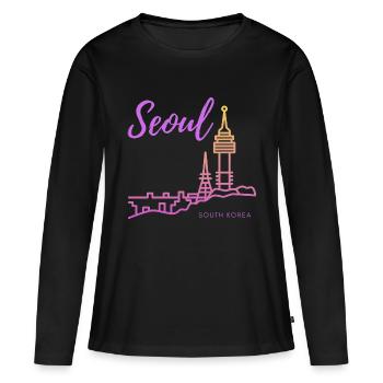 Séoul - T-shirt manches longues Premium bio Femme - noir - Devant - Julia (174cm)