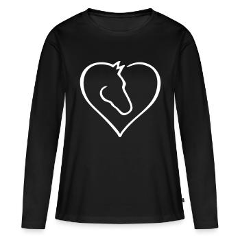 Pferdeherz - Farbwechsel - Frauen Premium Bio Langarmshirt - Schwarz - Vorne - Julia (174cm)