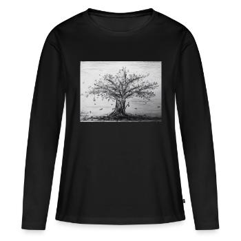 Herbst, Apfelbaum - Frauen Premium Bio Langarmshirt - Schwarz - Vorne - Julia (174cm)