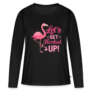 Lass uns in Scharen strömen, Flamingo - Frauen Premium Bio Langarmshirt - Schwarz - Vorne - Julia (174cm)