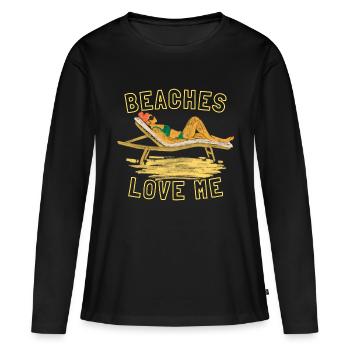 Les plages m’aiment - T-shirt manches longues Premium bio Femme - noir - Devant - Julia (174cm)