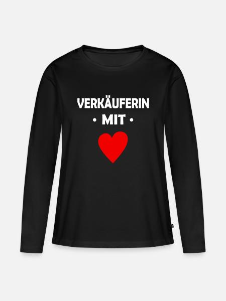 Verkäuferin mit Herz - Frauen Premium Bio Langarmshirt - Schwarz