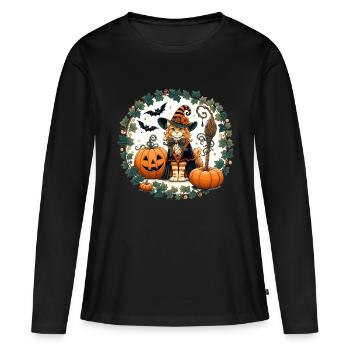 Halloween Ginger Cat - Women's Premium Organic Long Sleeve Shirt - black - Front - Julia (174cm)