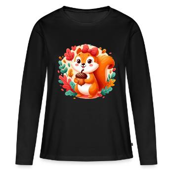 Süßes Eichhörnchen mit Eichel - Frauen Premium Bio Langarmshirt - Schwarz - Vorne - Julia (174cm)