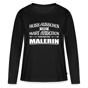 Malerin-Heiss aussehen und hart arbeiten - Frauen Premium Bio Langarmshirt - Schwarz - Vorne - Julia (174cm)