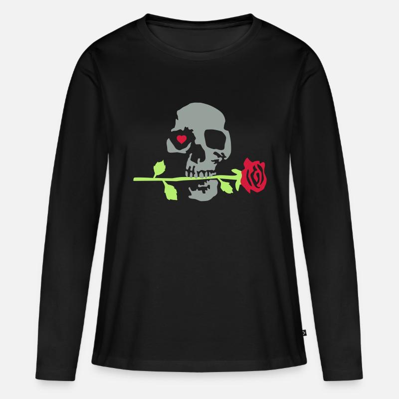 death_rose_092011_a_3c - Frauen Premium Bio Langarmshirt - Schwarz