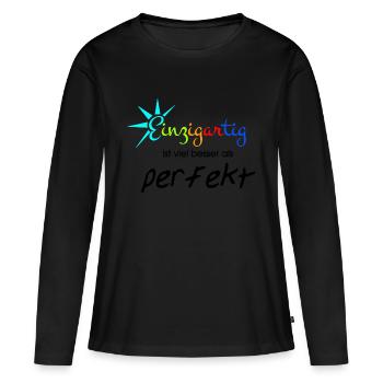 besonders perfekt Spruch - Frauen Premium Bio Langarmshirt - Schwarz - Vorne - Julia (174cm)