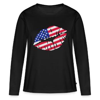 Etats-Unis - T-shirt manches longues Premium bio Femme - noir - Devant - Julia (174cm)