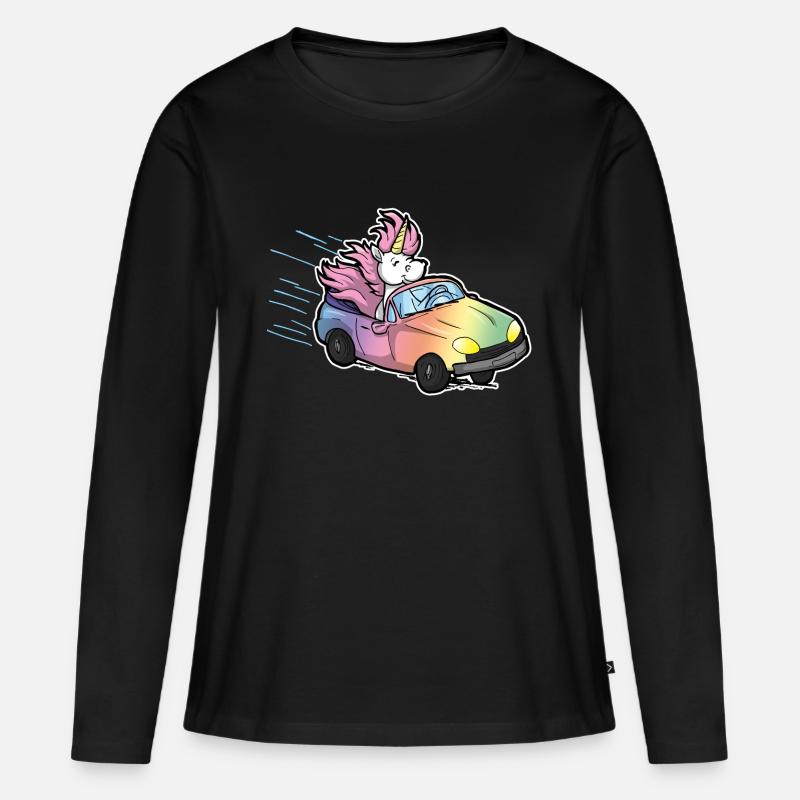 Lustiges Einhorn Auto Geschenk Führerschein Comic - Frauen Premium Bio Langarmshirt - Schwarz