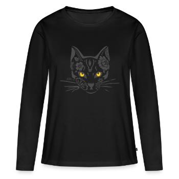 Chat noir - Chat noir aux yeux jaunes - T-shirt manches longues Premium bio Femme - noir - Devant - Julia (174cm)