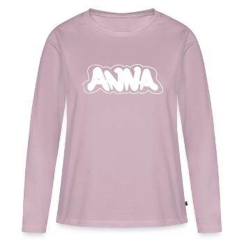 Prénom d’Anna - T-shirt manches longues Premium bio Femme - rose poudré - Devant - Julia (174cm)
