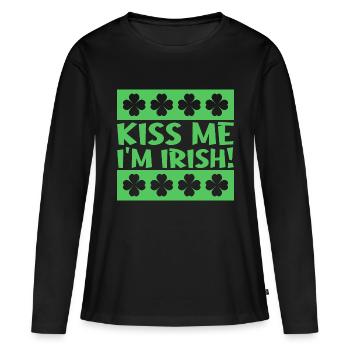 Embrasse-moi, je suis irlandais - T-shirt manches longues Premium bio Femme - noir - Devant - Julia (174cm)