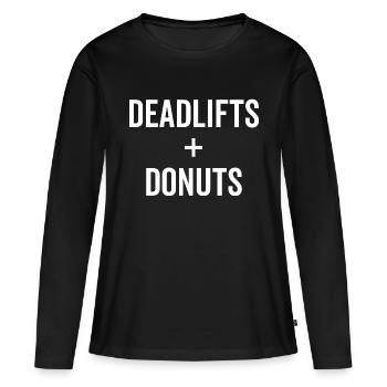 Deadlifts + Donuts - Frauen Premium Bio Langarmshirt - Schwarz - Vorne - Julia (174cm)