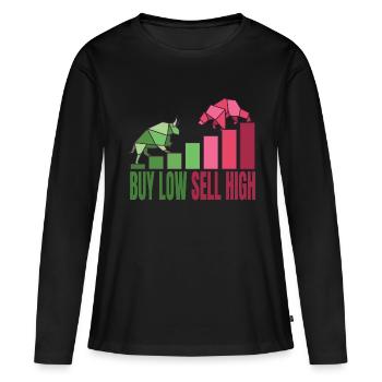 Buy Low Sell High Börse Bourse Argent Idée cadeau - T-shirt manches longues Premium bio Femme - noir - Devant - Julia (174cm)