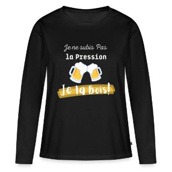Je ne subis pas la pression Je la bois - T-shirt manches longues Premium bio Femme - noir - Devant - Julia (174cm)
