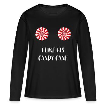 I like his Candy Cane Partnerlook Humor couple - Frauen Premium Bio Langarmshirt - Schwarz - Vorne - Julia (174cm)