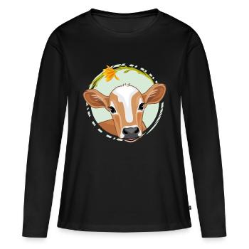 Mignon veau qui jette un coup d’œil - T-shirt manches longues Premium bio Femme - noir - Devant - Julia (174cm)