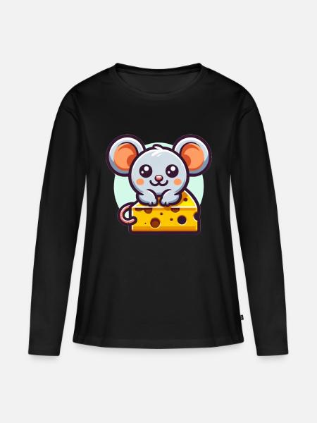 Maus mit Käse - Frauen Premium Bio Langarmshirt - Schwarz