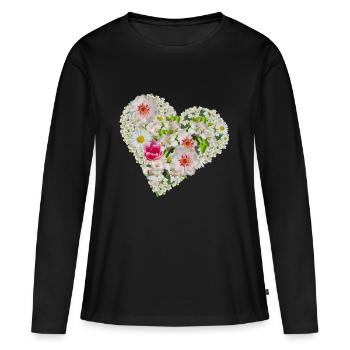 Blossom Heart Floral Spring Summer Shirt - Women's Premium Organic Long Sleeve Shirt - black - Front - Julia (174cm)