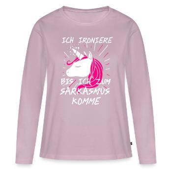 Einhorn Shirt · Rosa Haare · Ironie Geschenk - Frauen Premium Bio Langarmshirt - Altrosa - Vorne - Julia (174cm)