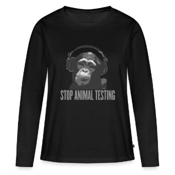 DJ MONKEY arrêt expérimentation animale par wam - T-shirt manches longues Premium bio Femme - noir - Devant - Julia (174cm)