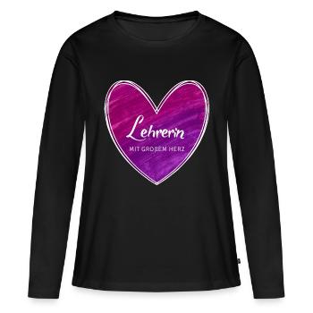 Lehrerin mit großem Herz - Frauen Premium Bio Langarmshirt - Schwarz - Vorne - Julia (174cm)
