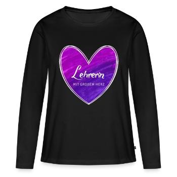 Lehrerin mit großem Herz - Frauen Premium Bio Langarmshirt - Schwarz - Vorne - Julia (174cm)