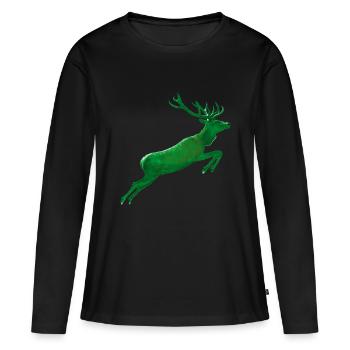 Le cerf saute dans le vert - T-shirt manches longues Premium bio Femme - noir - Devant - Julia (174cm)