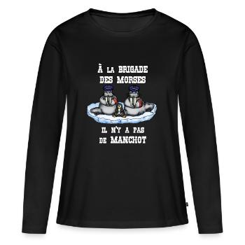 À la BRIGADE DES MORSES il n'y a pas de MANCHOT - T-shirt manches longues Premium bio Femme - noir - Devant - Julia (174cm)