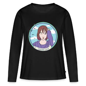 profiter de la vie - profiter de la vie - T-shirt manches longues Premium bio Femme - noir - Devant - Julia (174cm)
