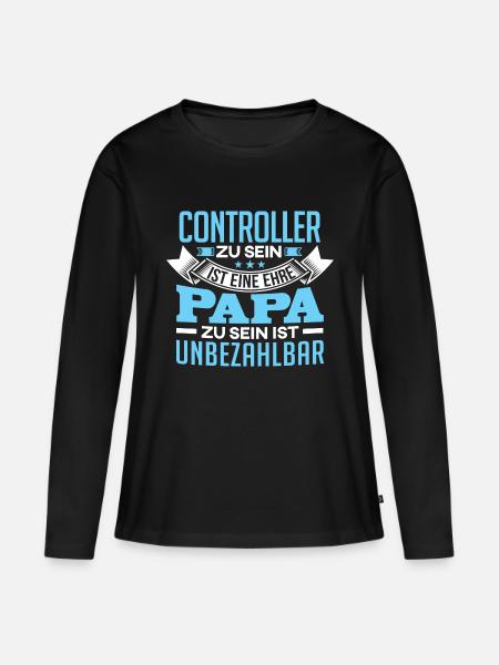 CONTROLLER und Papa - Frauen Premium Bio Langarmshirt - Schwarz
