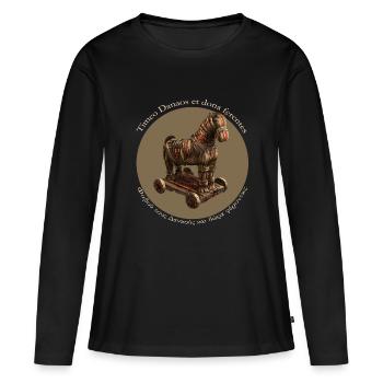 Hüten Sie sich vor Griechen mit Geschenken - Frauen Premium Bio Langarmshirt - Schwarz - Vorne - Julia (174cm)