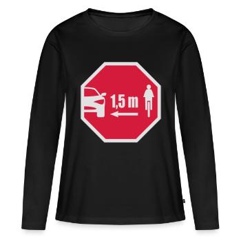Stop Schild Look - Abstand für Radfahrer 1,5 m - Frauen Premium Bio Langarmshirt - Schwarz - Vorne - Julia (174cm)
