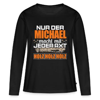 MICHAEL - Holz - Frauen Premium Bio Langarmshirt - Schwarz - Vorne - Julia (174cm)