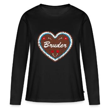Lebkuchenherz "Bruder" JGA - Frauen Premium Bio Langarmshirt - Schwarz - Vorne - Julia (174cm)
