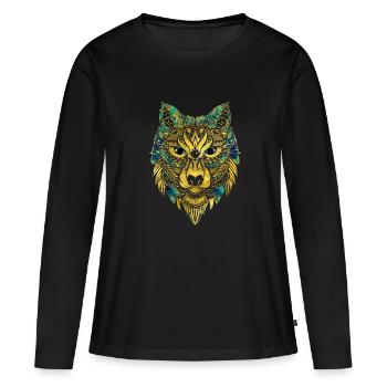 Tribal Wolf - Gold and Marble Decorated - Women's Premium Organic Long Sleeve Shirt - black - Front - Julia (174cm)