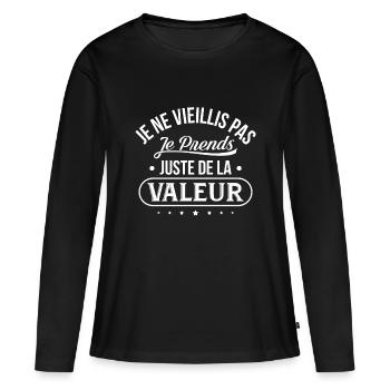 Je ne vieillis pas cadeau - T-shirt manches longues Premium bio Femme - noir - Devant - Julia (174cm)